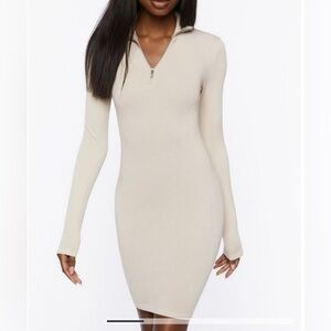 Forever 21 Cream Mock Neck Bodycon Dress